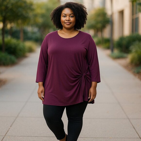 LANE BRYANT SZ 22/24 Purple Rayon Soft Stretch Knit Long sleeve Tunic Top w/tie - Picture 1 of 8